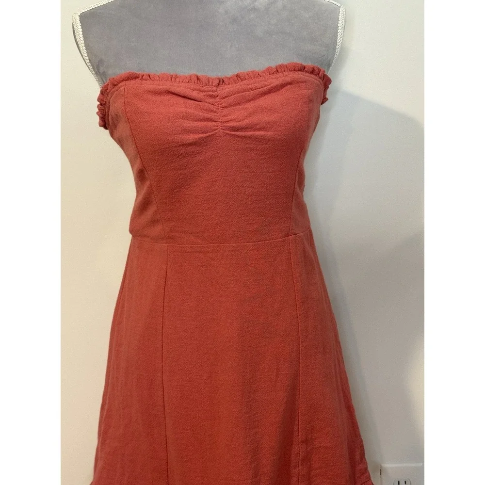 Free People Strapless Mini Dress Beach Gauzy Pink Tie Back Sun Festival Sz‎ LG